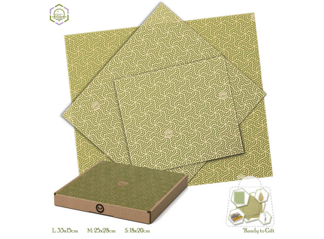 3 Emballages alimentaires reutilisables a la cire d’abeille - Set A