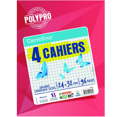 4 Cahiers Agrafes 24X32Cm 96P Grands Carreaux Couleurs Assorties