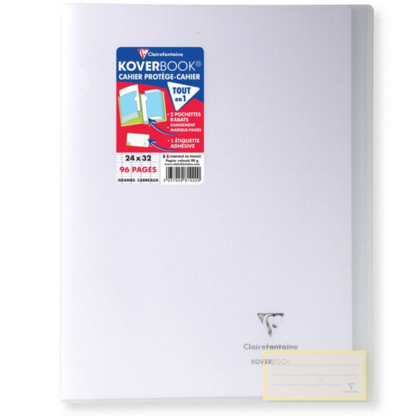 Cahier + Protege Cahier Blanc Petits Carreaux 96 Pages 24X32Cm