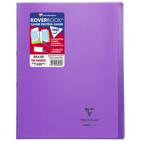 Cahier + Protege Cahier Violet Petits Carreaux 96 Pages 24X32Cm