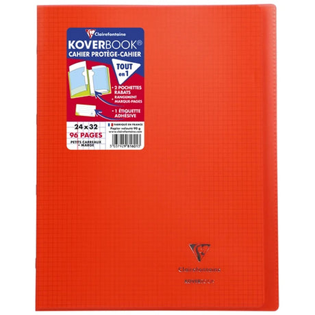 Cahier + Protege Cahier Rouge Petits Carreaux 96 Pages 24X32Cm