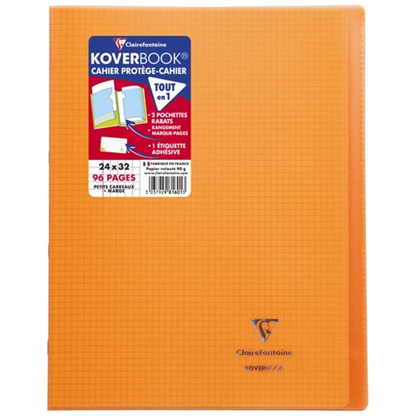 Cahier + Protege Cahier Orange Petits Carreaux 96 Pages 24X32Cm