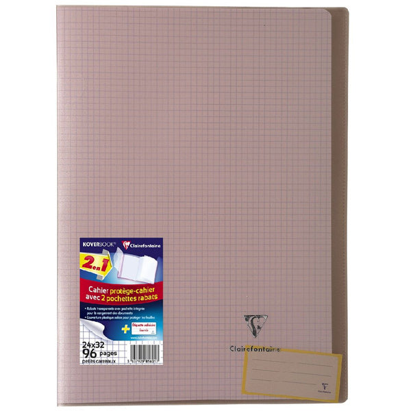 Cahier + Protege Cahier Transparent Petits Carreaux 96 Pages 24X32Cm