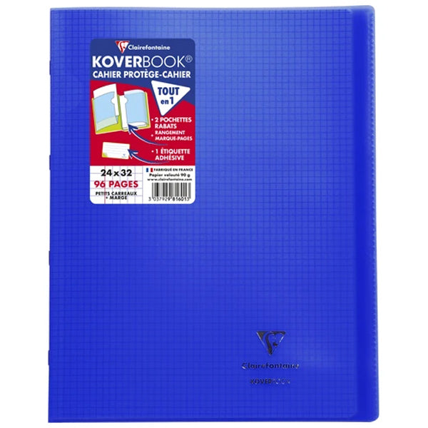 Cahier + Protege Cahier Bleu Petits Carreaux 96 Pages 24X32Cm