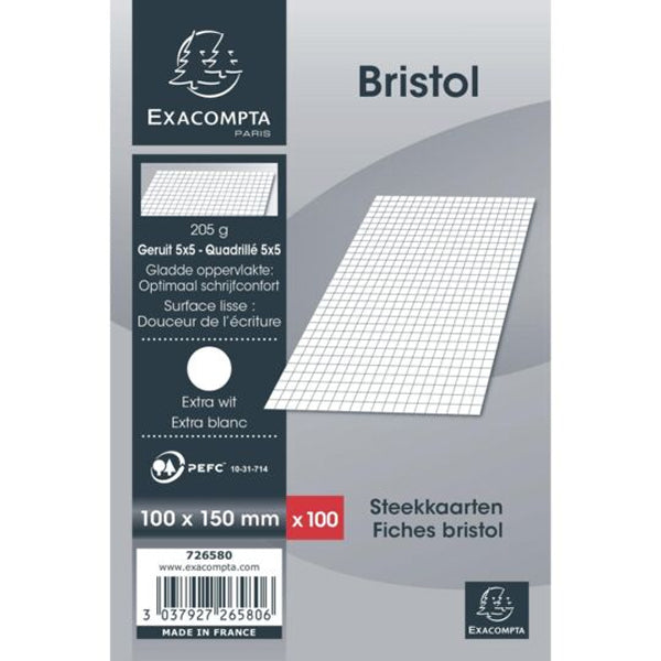 100 Fiches Bristol Petits Carreaux 10X15Cm