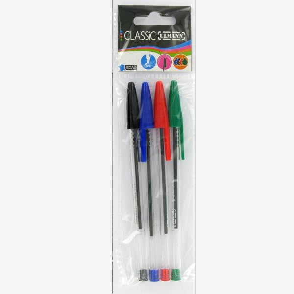 4 Stylos A Bille Assortis A Pointe Moyenne