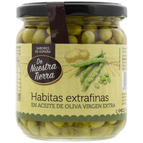 Habitas extrafinas en aceite de oliva virgen extra Jeunes feves extra fines a l’huile d’olive