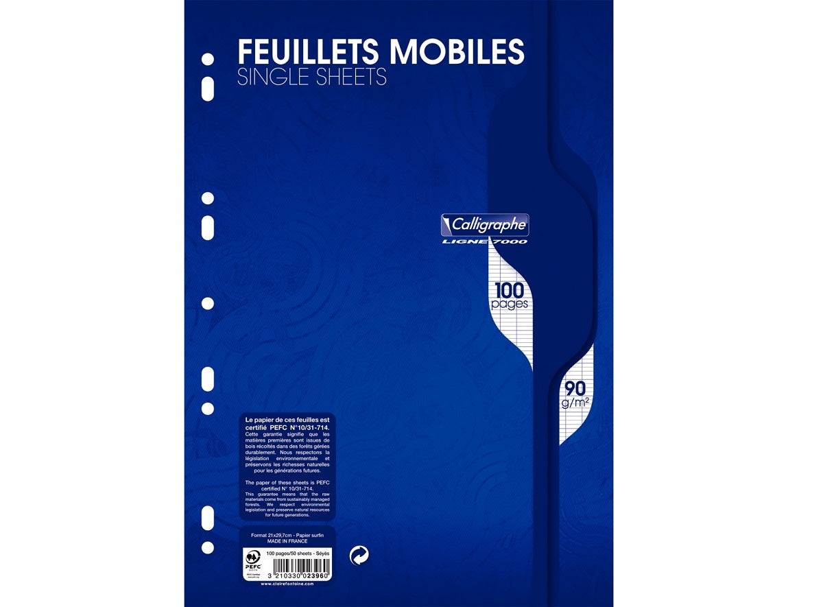 50 Feuillets Mobiles Perfores Grands Carreaux A4, 90G