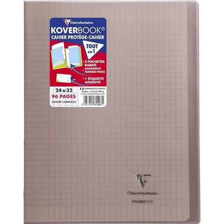 Cahier + Protege Cahier 24X32Cm, Grands Carreaux, Couverture Semi-Rigide Noire, 96 Pages