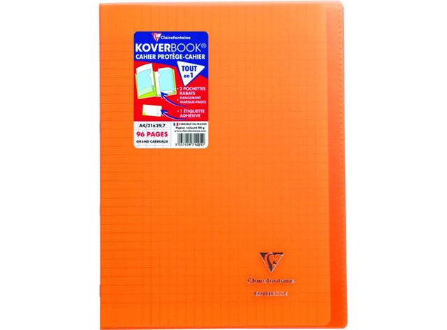 Cahier + Protege Cahier Grands Carreaux, 96 Pages, A4 Orange