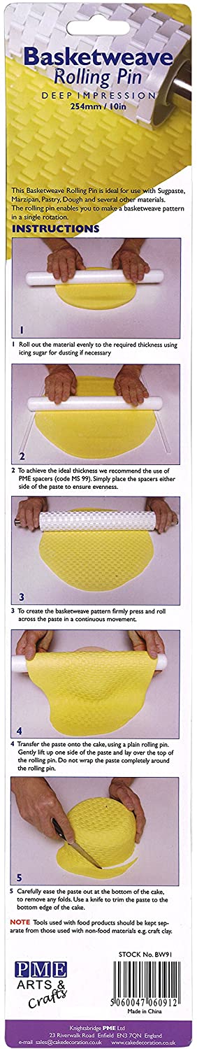 10 inch basketweave rolling pin w handle (#53790)