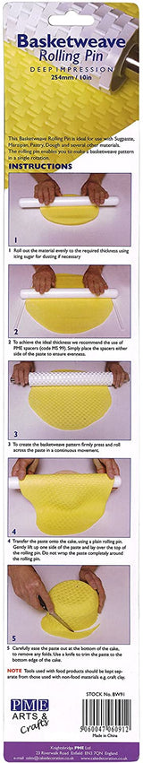 10 inch basketweave rolling pin w handle (#53790)