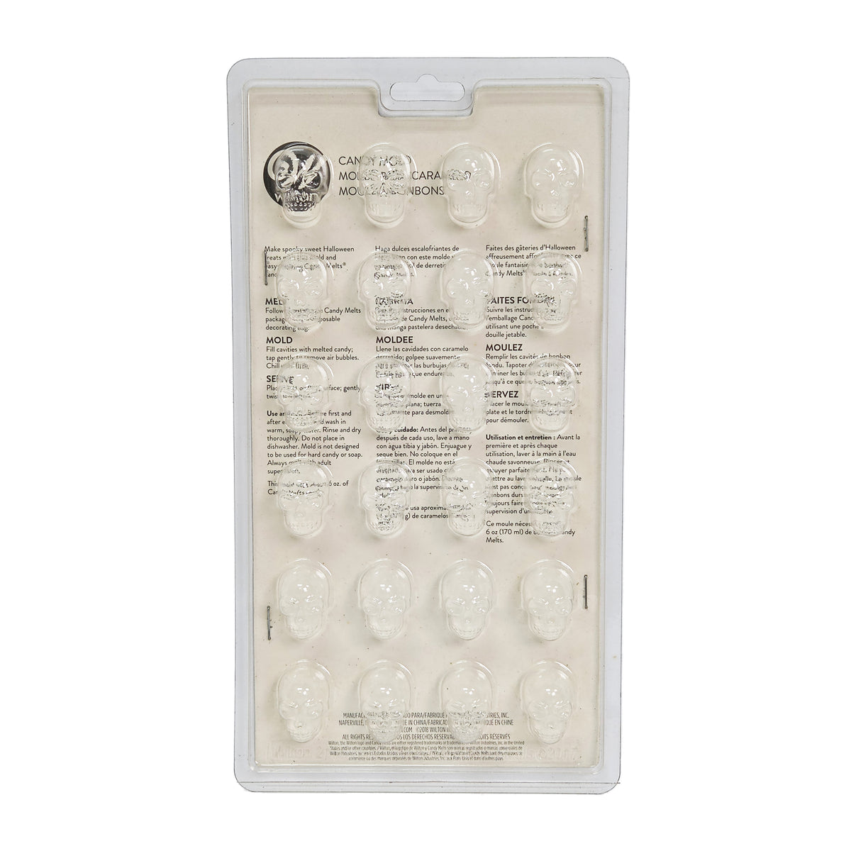 HLW MINI SKULL PLASTIC CANDY MOULD 16CAV 2115-3812 (#67238)