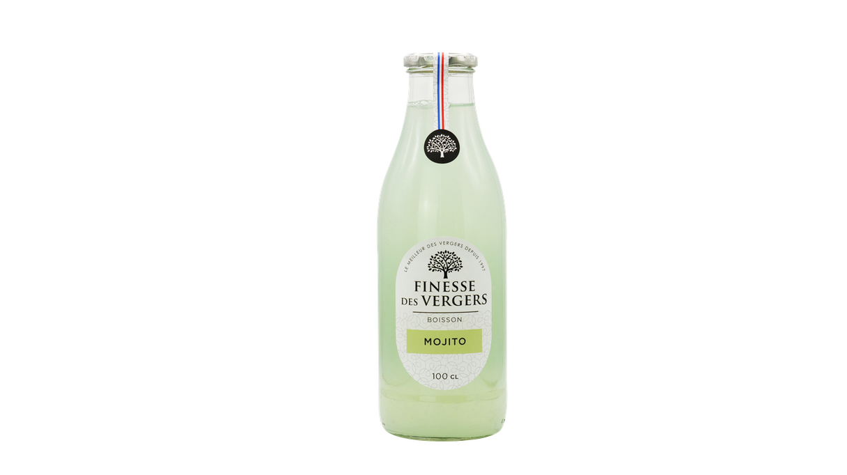 MOJITO DRINK 1L (#128573) bottle featuring light green liquid in a glass container.