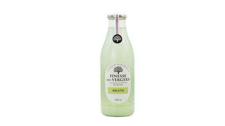 MOJITO DRINK 1L (#128573) bottle featuring light green liquid in a glass container.