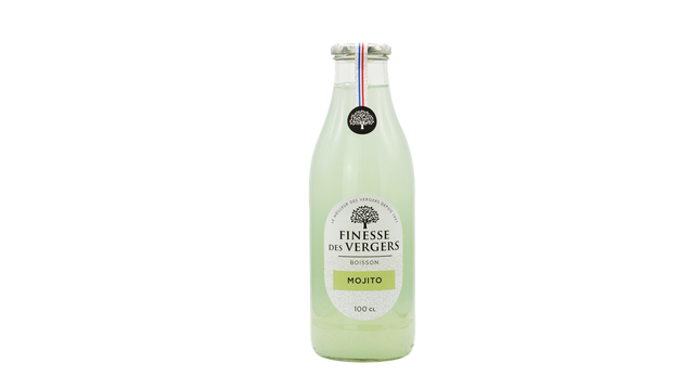 MOJITO DRINK 1L (#128573) bottle featuring light green liquid in a glass container.