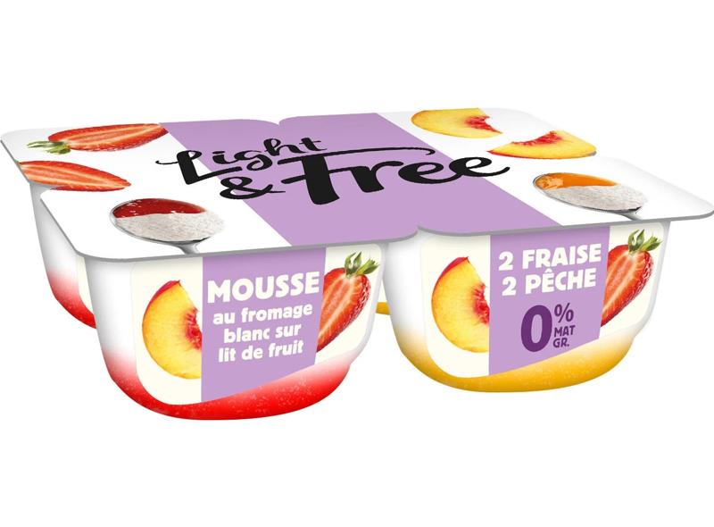 Light & Free Cottage Cheese Mousse On A Bed Of Strawberry And Peach Fruit 0% Fat 4x115g