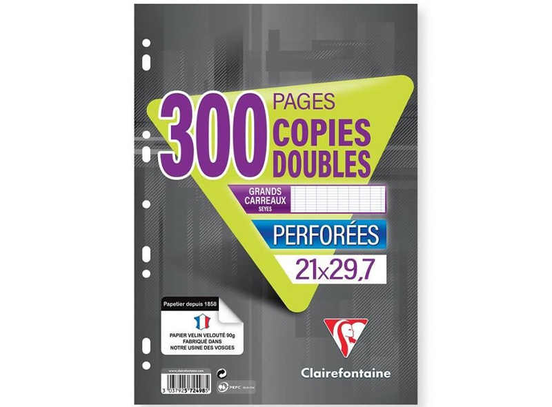 Clairefontaine 75 Double Sheets Punched Seyes Large Grid A4 Format 1 paquet