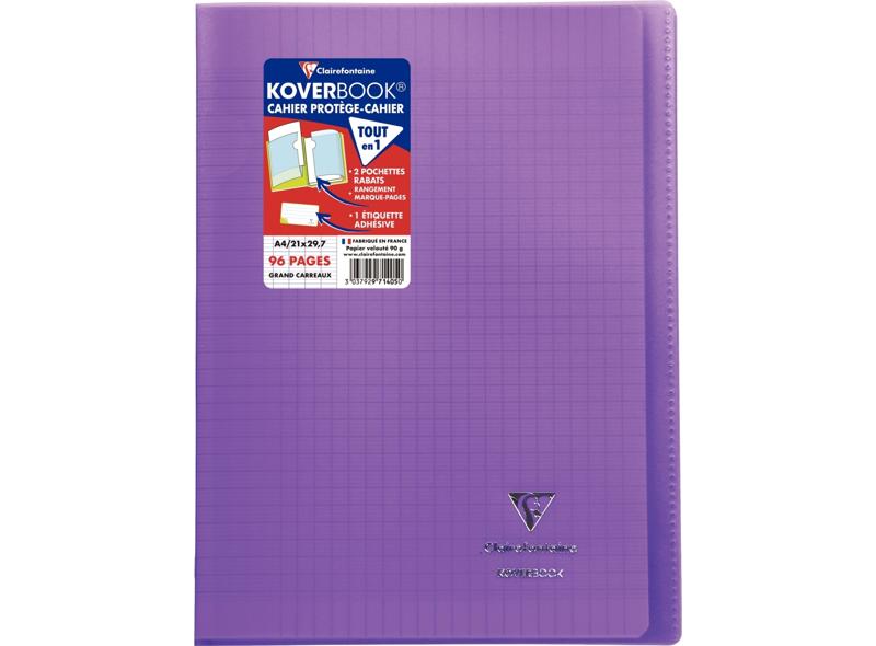 Clairefontaine Cahier + protège cahier grands carreaux, 96 pages, A4 violet 1pc