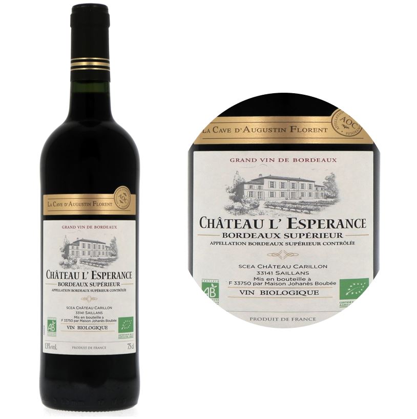 Ch&acirc;teau l&rsquo;Esp&eacute;rance  Cabernet Sauvignon Organic Bordeaux Sup&eacute;rieur Red Wine 2020-2022 