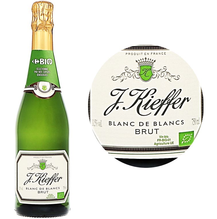 J. Kieffer  Chardonnay Organic Brut Blanc de Blancs White Sparkling Wine Bouteille 75cl