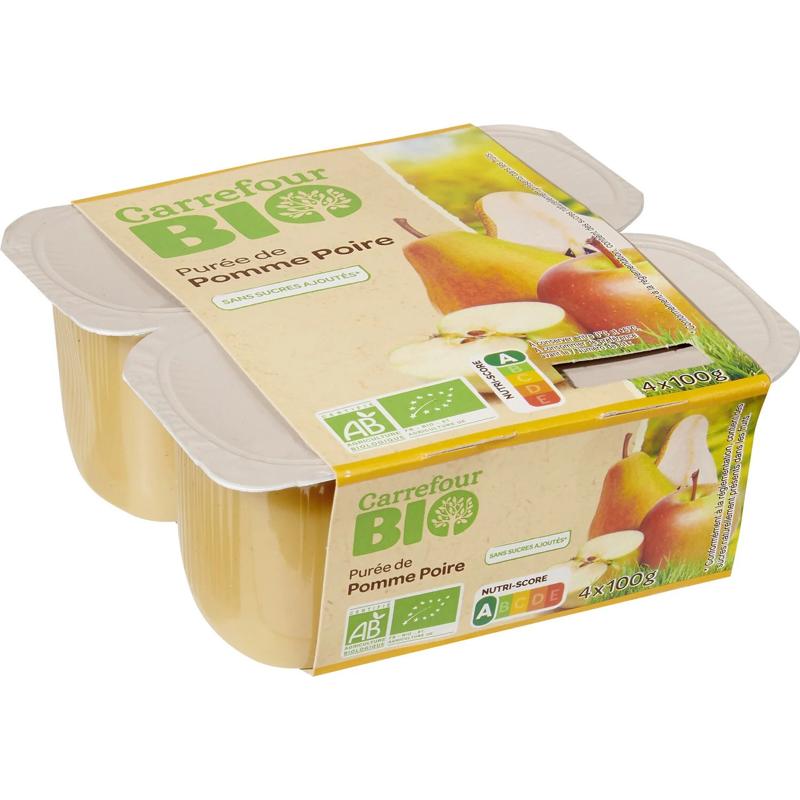 Carrefour Organic Apple Pear Compote With No Added Sugar 4x100g